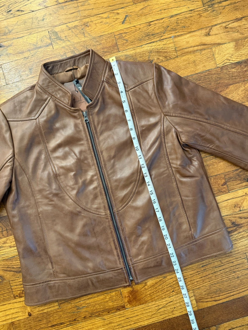 JILD Brown Lambskin Leather Moto Jacket Band Collar Café Racer Slim Fit XL NWT - Picture 7 of 15